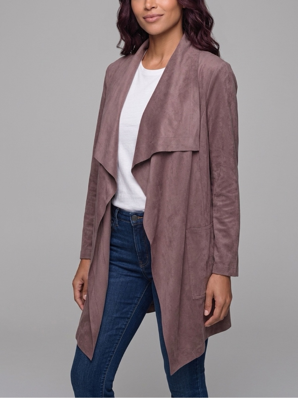 Carolina Belle Suede-Like Taupe Open Jacket